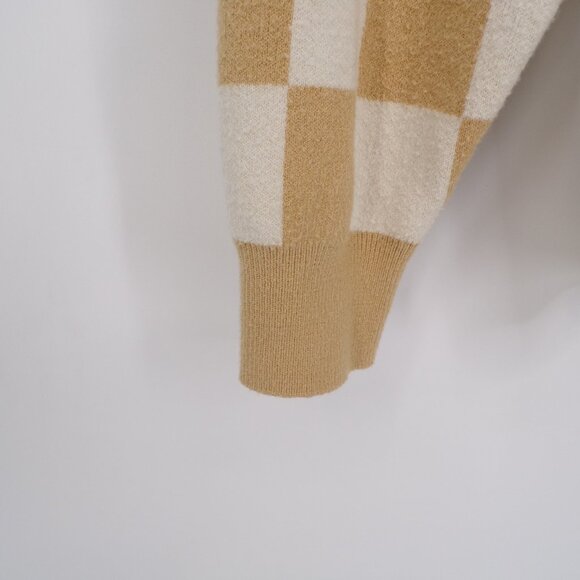 Show Me Your MuMu Sweater Beige Check Knit Pullover Crew Neck Women's Size Small - Picture 7 of 14